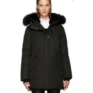 Mackage Womens Marla Black Full-Zip Fur Trim Hooded Down Parka Coat Size XXS
